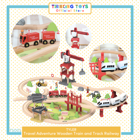 TS001, TYLER Travel Adventure Wooden Train & Track Railway Set, Boosts creativity with multi-level play that enhances imagination and storytelling.