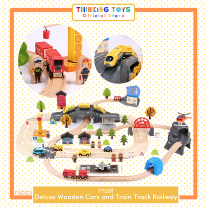 TS003, TYLER Deluxe Wooden Cargo & Train Track Railway Set, Supports long play sessions with creative storytelling, problem-solving, and teamwork.