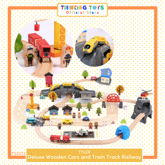 TS003, TYLER Deluxe Wooden Cargo & Train Track Railway Set, Supports long play sessions with creative storytelling, problem-solving, and teamwork.