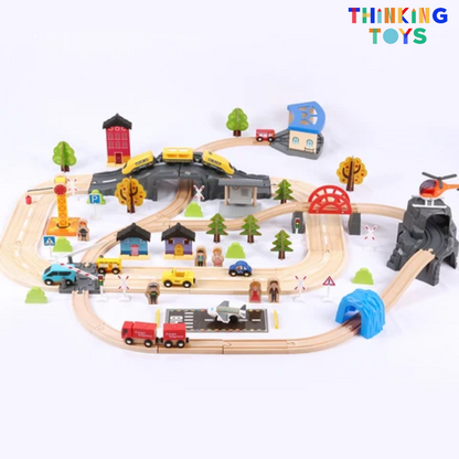 TS003, TYLER Deluxe Wooden Cargo & Train Track Railway Set, Supports long play sessions with creative storytelling, problem-solving, and teamwork.