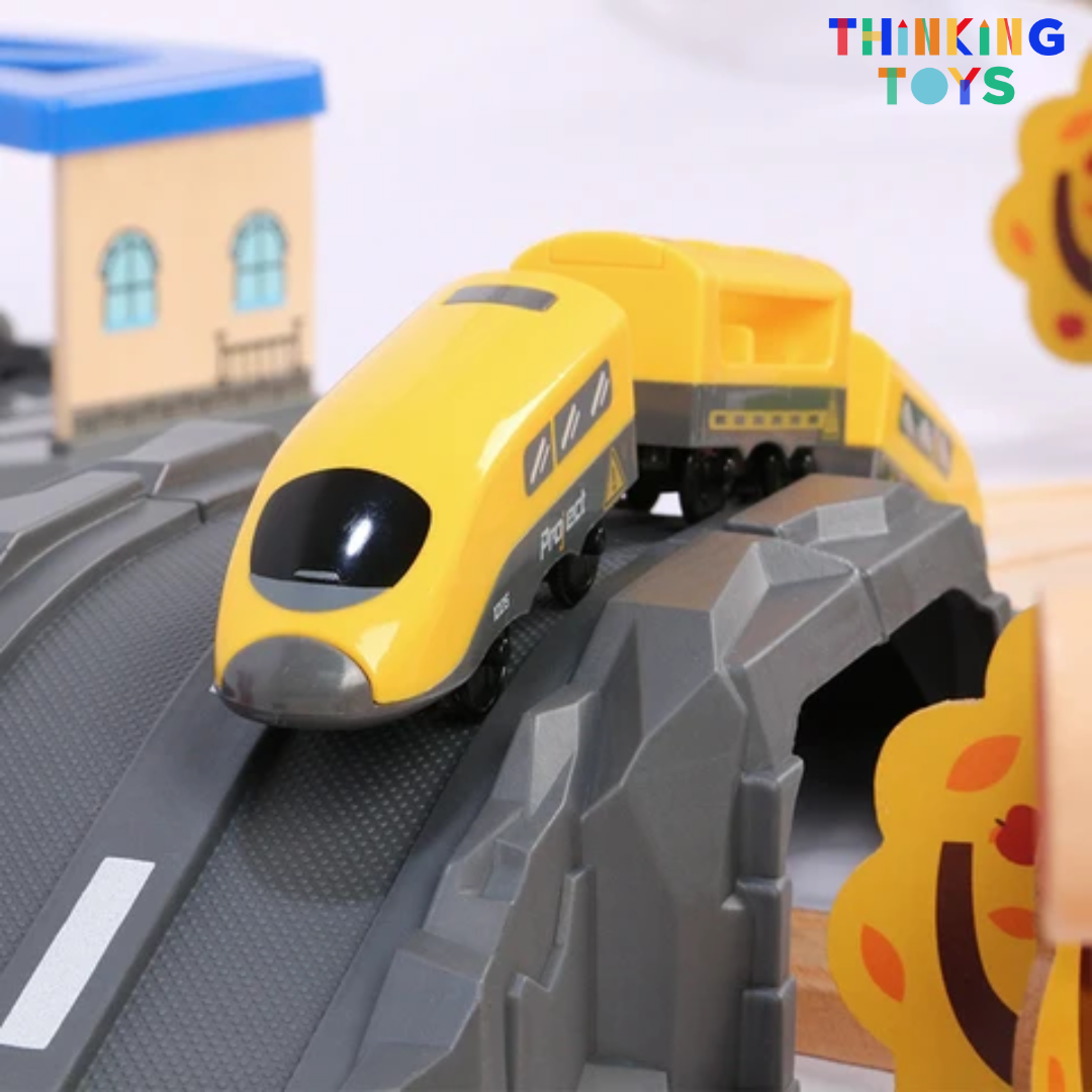 TS003, TYLER Deluxe Wooden Cargo & Train Track Railway Set, Supports long play sessions with creative storytelling, problem-solving, and teamwork.