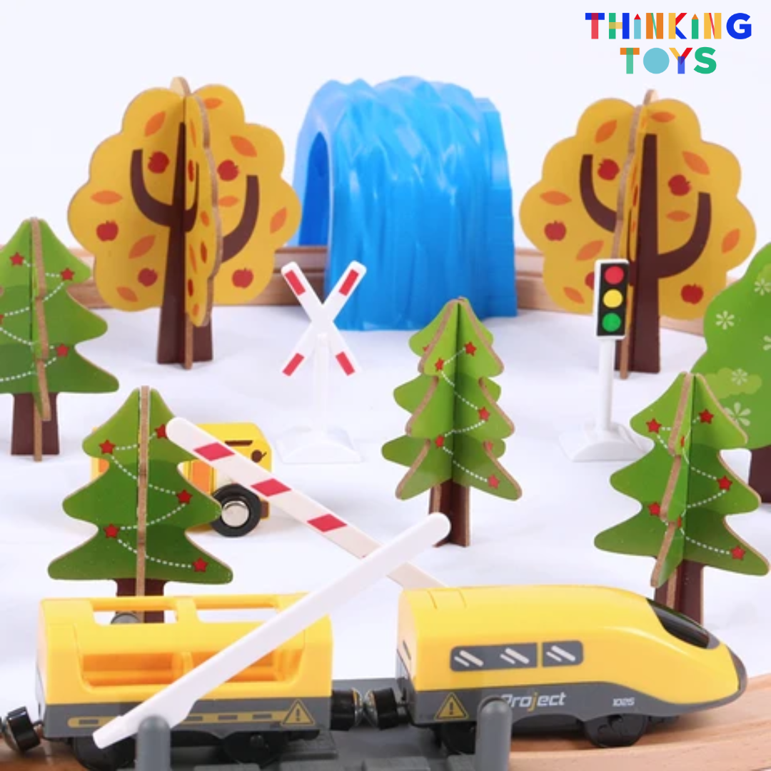 TS003, TYLER Deluxe Wooden Cargo & Train Track Railway Set, Supports long play sessions with creative storytelling, problem-solving, and teamwork.