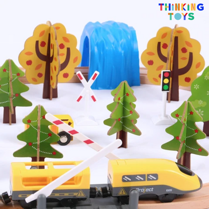 TS003, TYLER Deluxe Wooden Cargo & Train Track Railway Set, Supports long play sessions with creative storytelling, problem-solving, and teamwork.