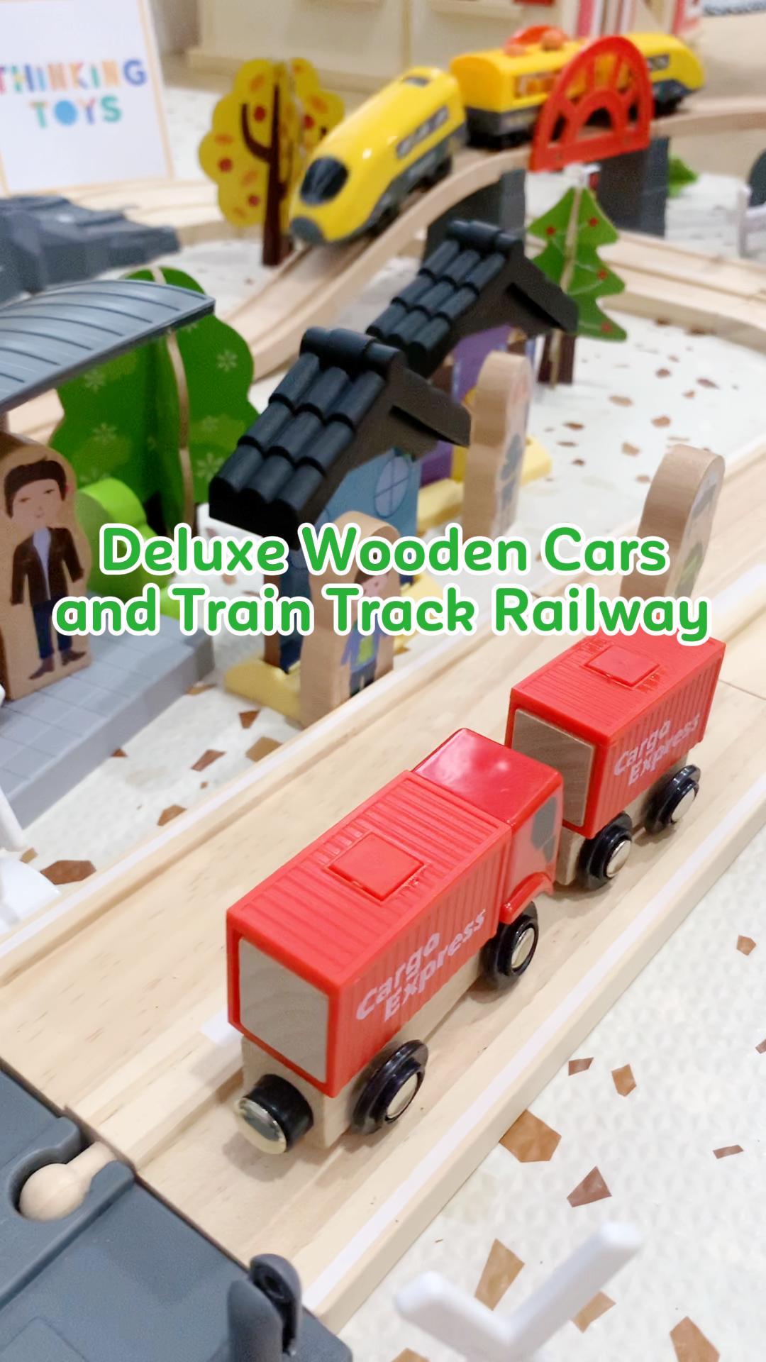 TS003, TYLER Deluxe Wooden Cargo & Train Track Railway Set, Supports long play sessions with creative storytelling, problem-solving, and teamwork.