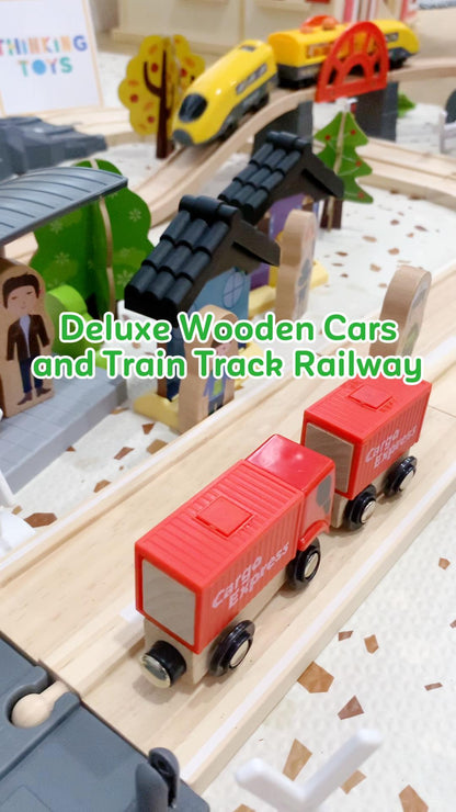 TS003, TYLER Deluxe Wooden Cargo & Train Track Railway Set, Supports long play sessions with creative storytelling, problem-solving, and teamwork.