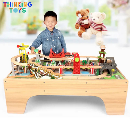 TS004, 100 Piece Train Track Express Railway with Table, Inspires imaginative vehicle play while teaching organization, sequencing, and storytelling.