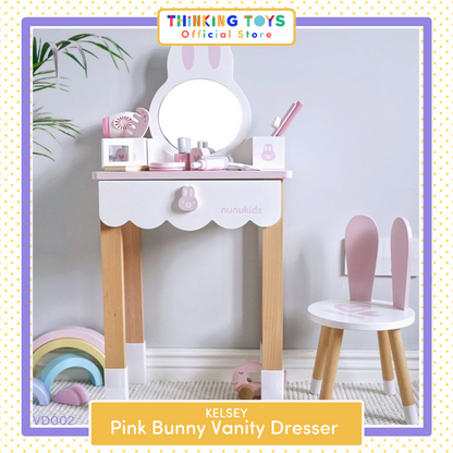 VD002, KELSEY Pink Bunny Vanity Dresser , Encourages storytelling and pretend beauty play while supporting creativity and fun.