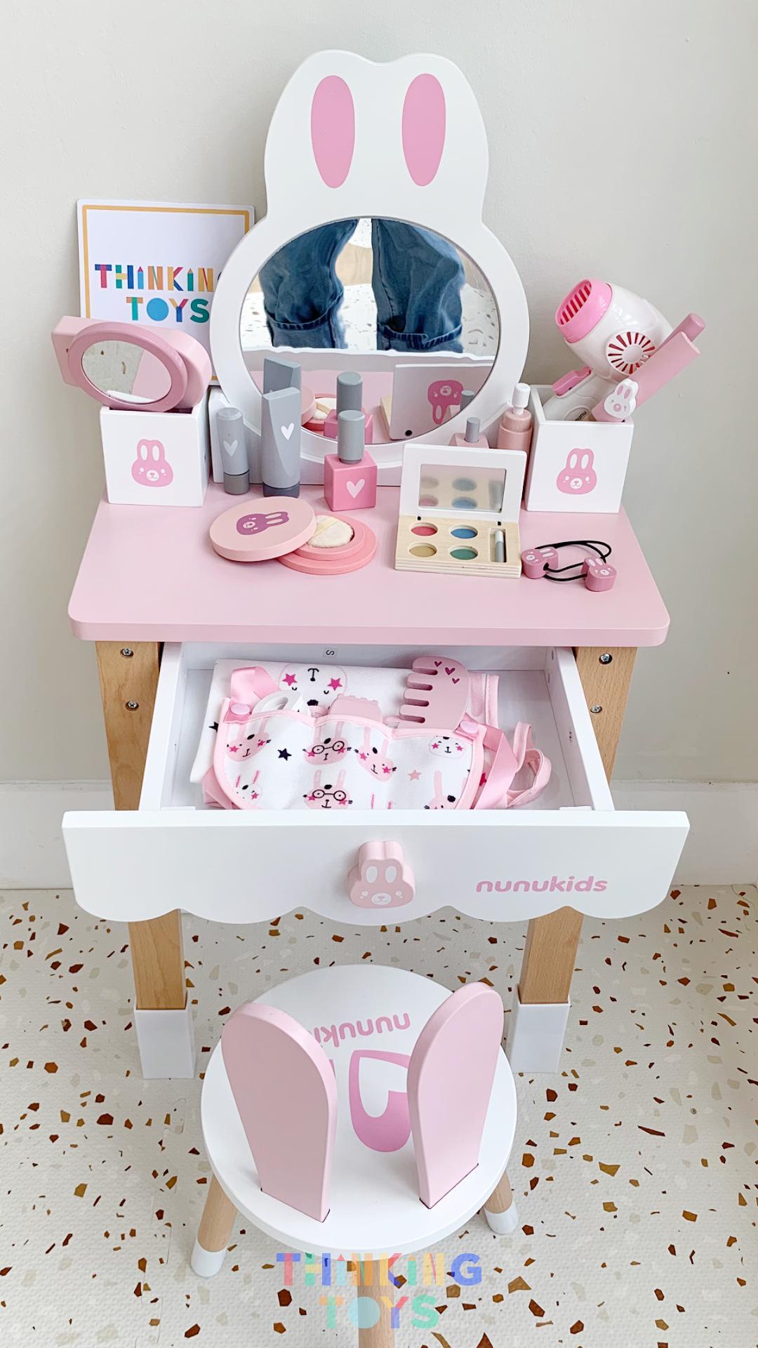 VD002, KELSEY Pink Bunny Vanity Dresser , Encourages storytelling and pretend beauty play while supporting creativity and fun.