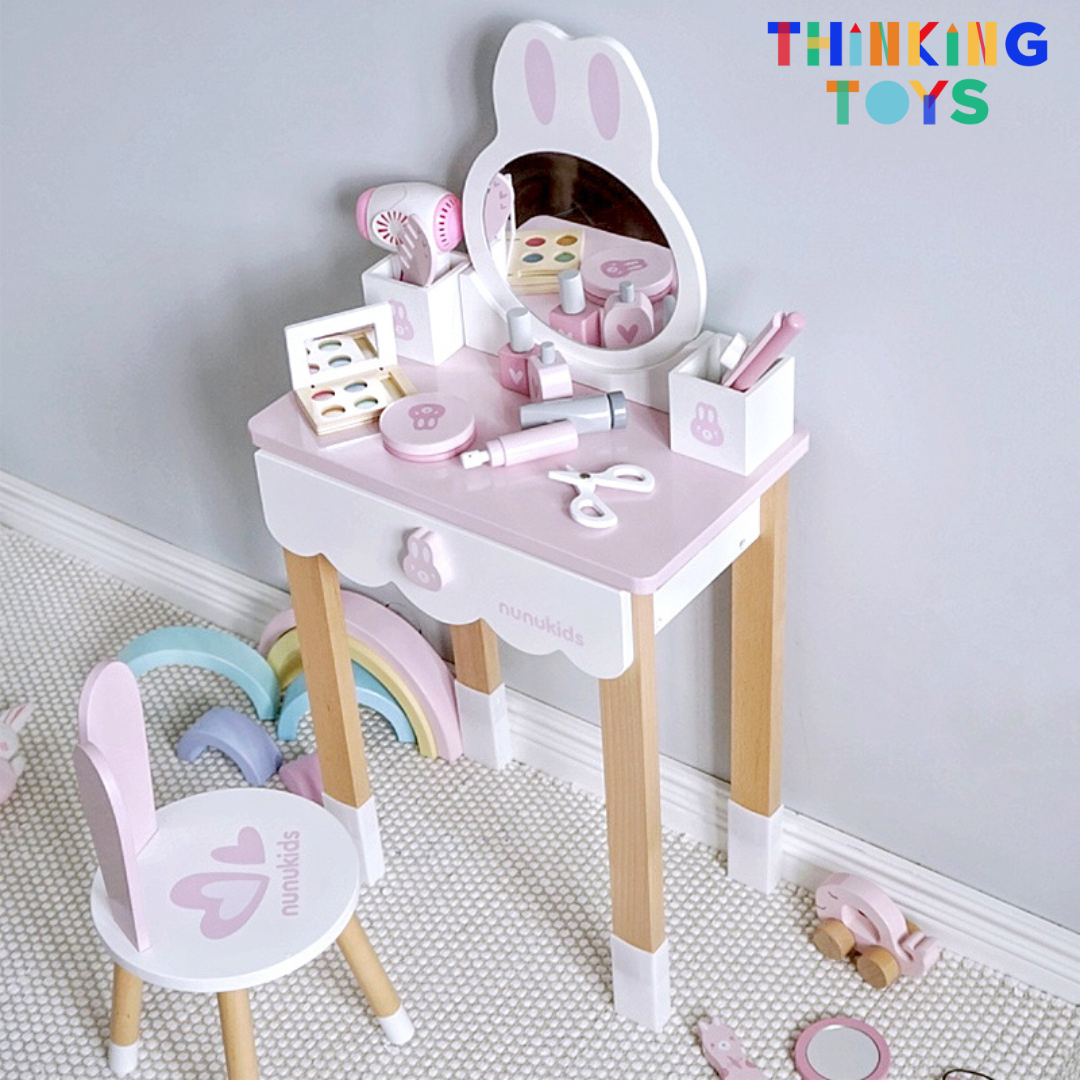 VD002, KELSEY Pink Bunny Vanity Dresser , Encourages storytelling and pretend beauty play while supporting creativity and fun.