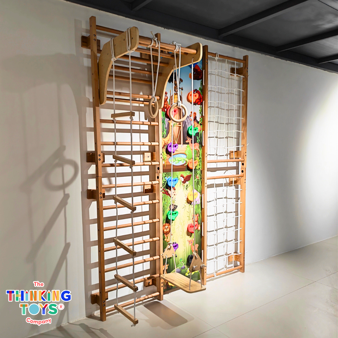 Wall-Mounted Wooden Climbing Gym  (6 IN 1)