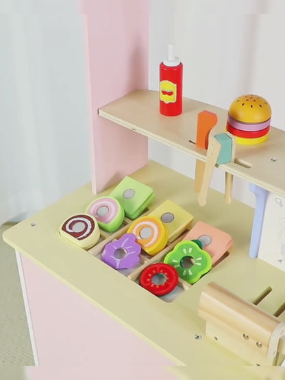 PLAYSHOP Wooden Double-sided Burger Shop Playset