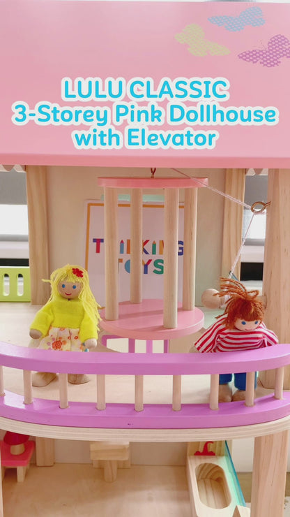 LULU CLASSIC 3-Storey Pink Dollhouse with Elevator