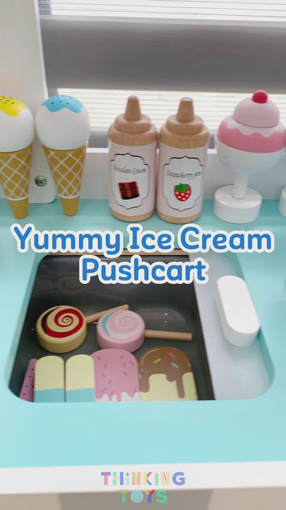 PLAYSHOP Wooden Yummy Ice Cream Pushcart Playset