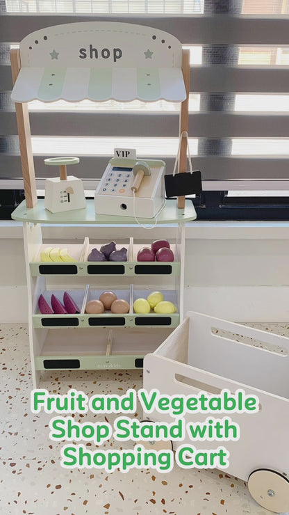 PLAYSHOP Fruit and Vegetable Shop Stand with Shopping Cart