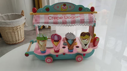 PLAYSHOP Wooden Ice Cream and Crepe Trolley Playset