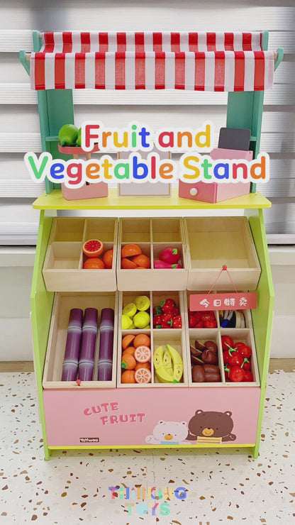 PLAYSHOP Wooden Fruit and Vegetables Stand Playset