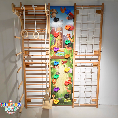 Wall-Mounted Wooden Climbing Gym  (6 IN 1)